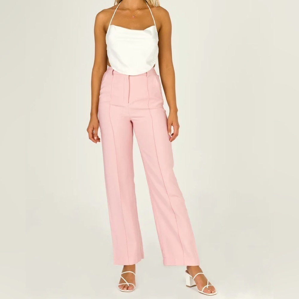 Princess Polly Kirstyn Pants Size 8X31” Pink Straight Leg High Waisted Preppy